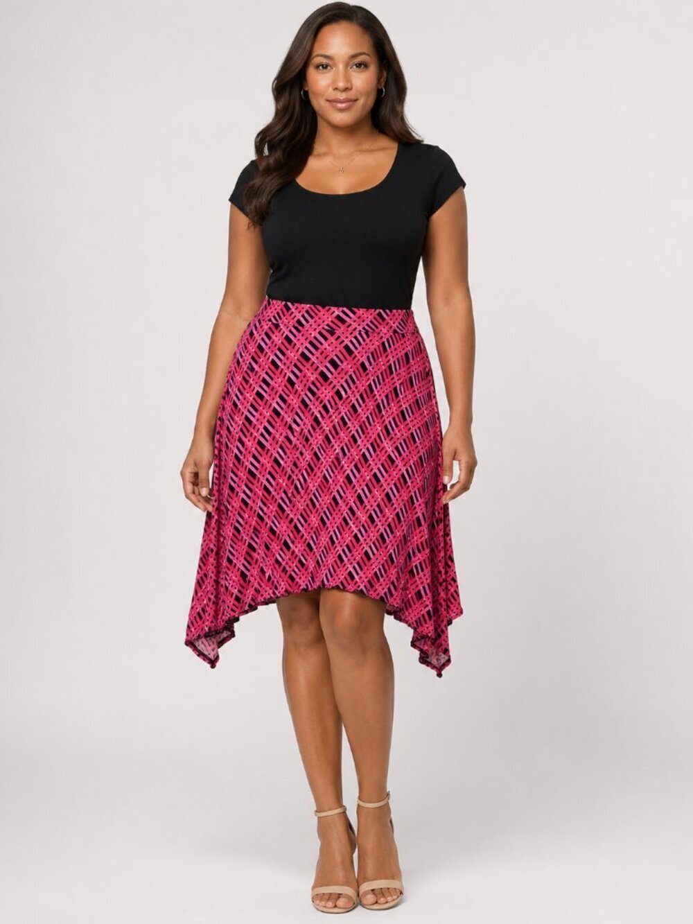 New York & Company Stretch Pink Black Abstract Flowy Skirt Small